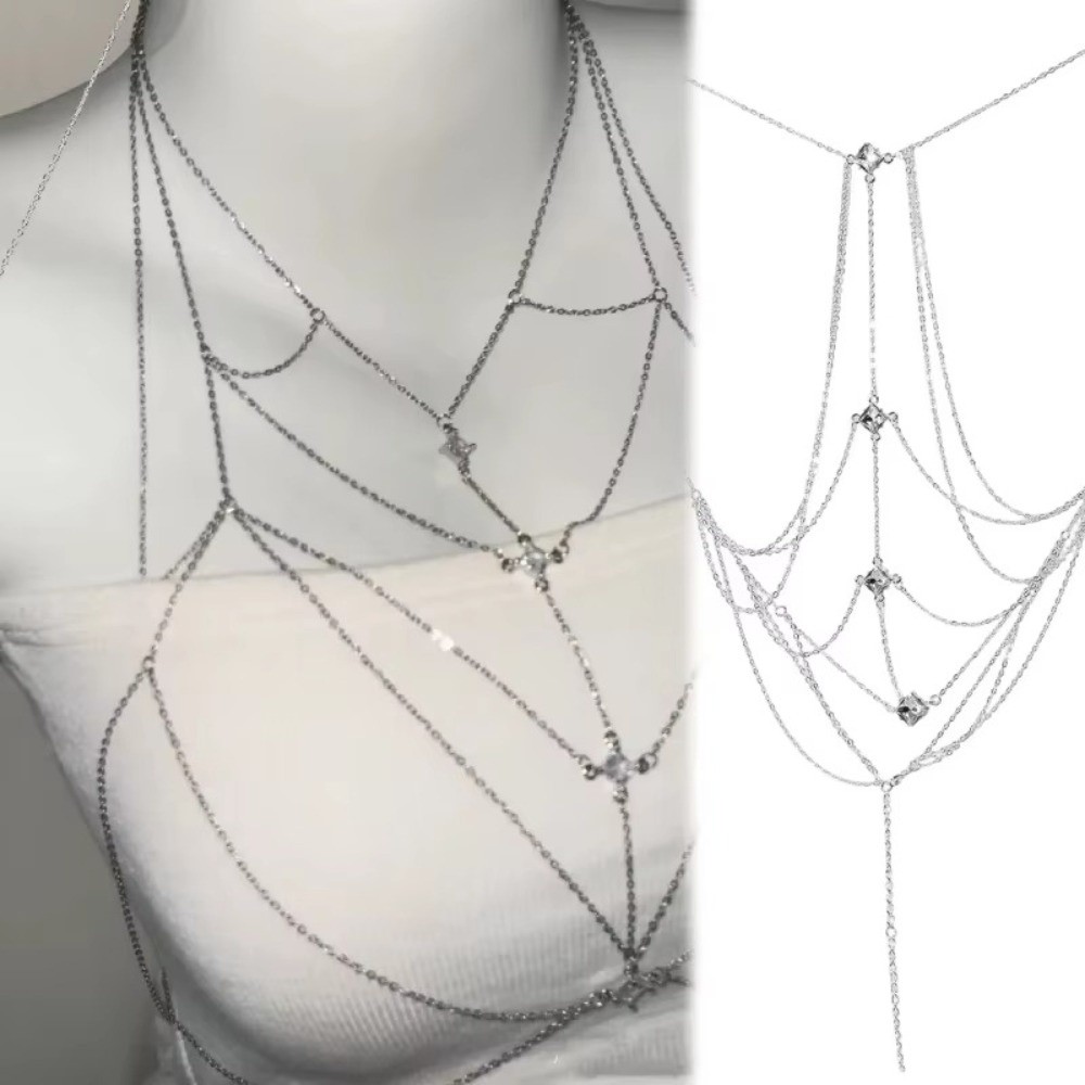 Body Jewelry Luxury - Блестящая цепочка на грудь с камнями,