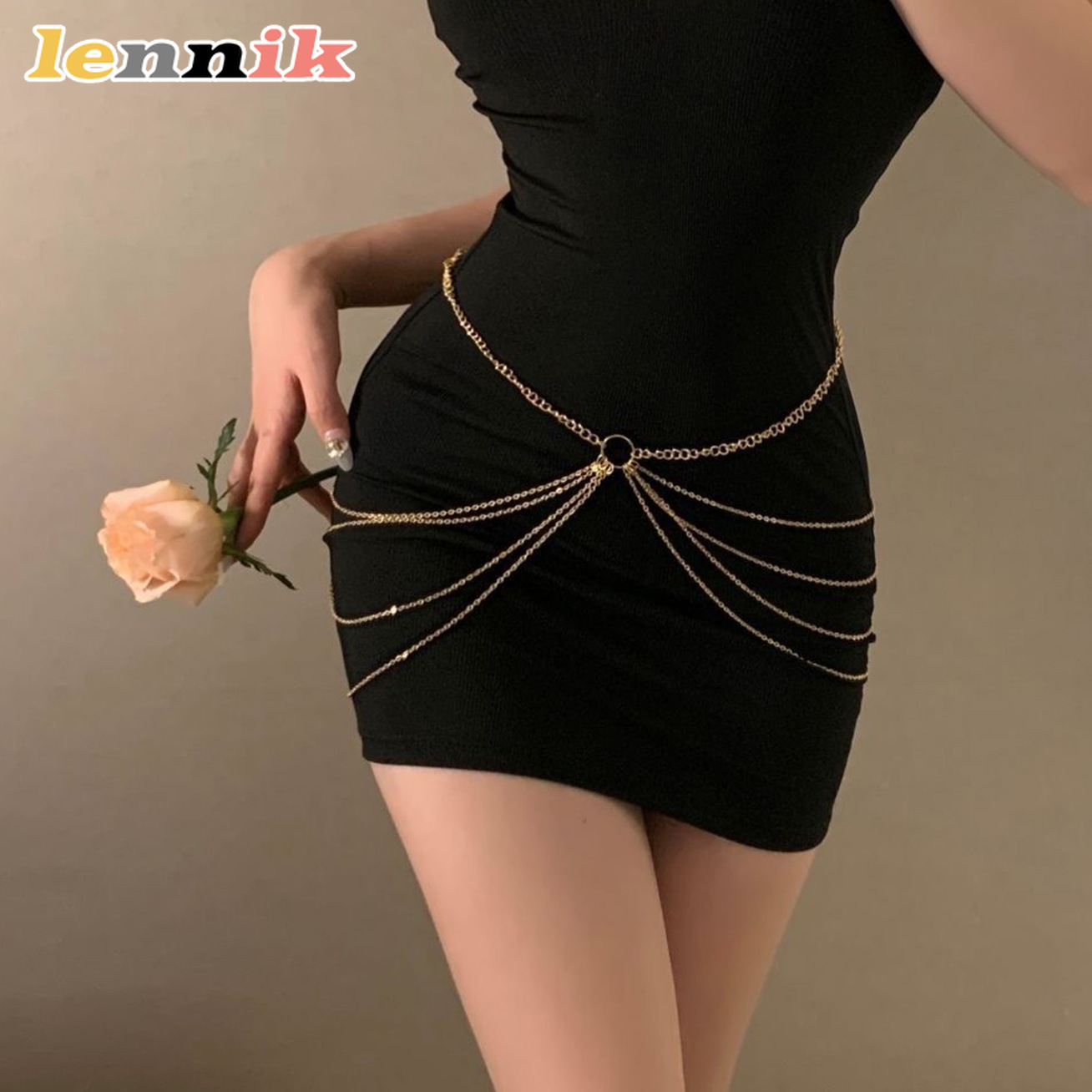 Body Jewelry Women - LENNIK Металлическая многослойная поясная цепочка с