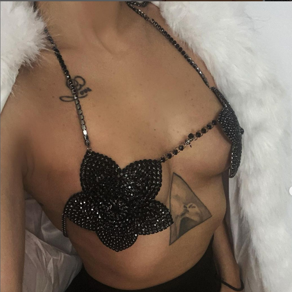 Body Jewelry Luxury - Женский бюстгальтер с цепочкой Stonefans, черные